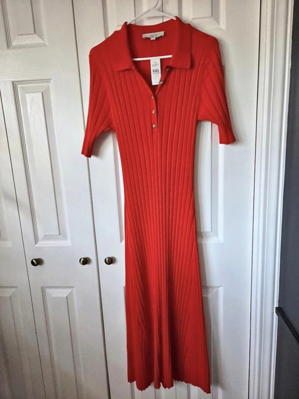 LOFT Ribbed Midi Polo Dress Orange Size Medium